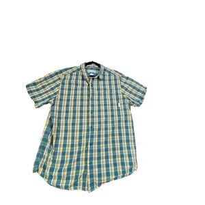Columbia Men's Omni-Shade Short Sleeve Plaid Shirt Size L Sun Protection 100% Co